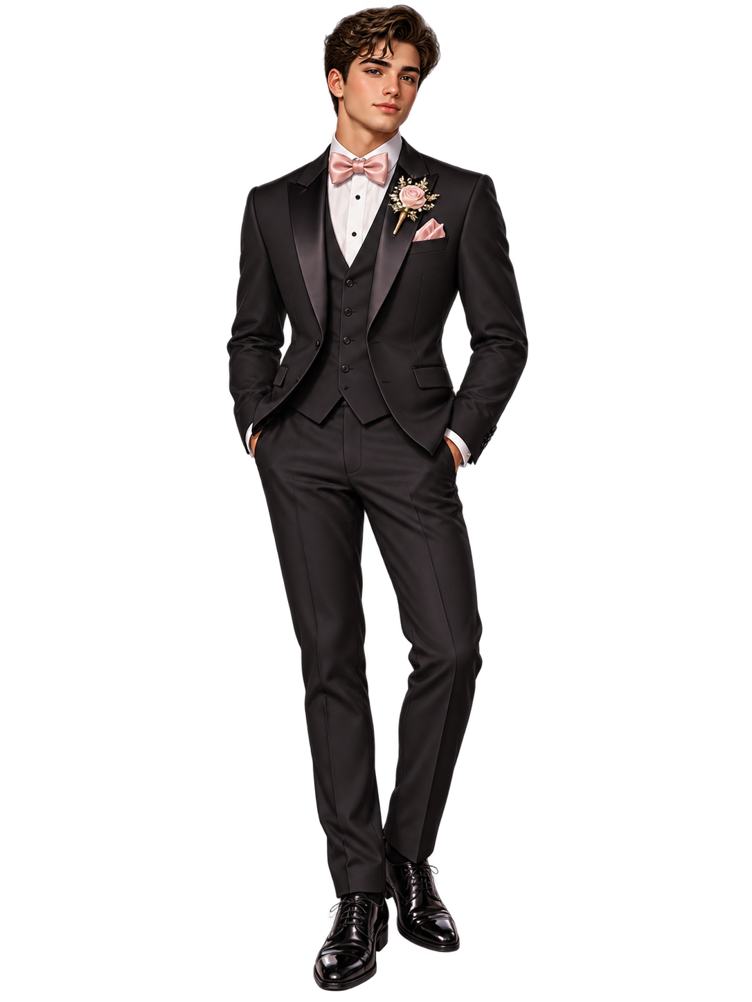 Referencia de vestimenta formal para caballeros: traje negro